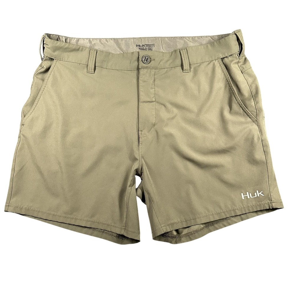 Huk Performance Shorts Mens 3XL Green Chino Flat Front Stretch Fishing 6 Inseam